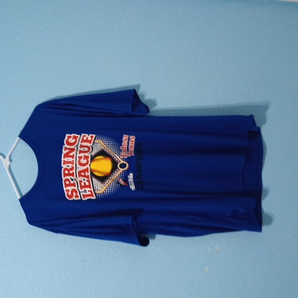 BAW Mens T-Shirt Size 2X Dark Blue with "Spring League" Baseball Champions..